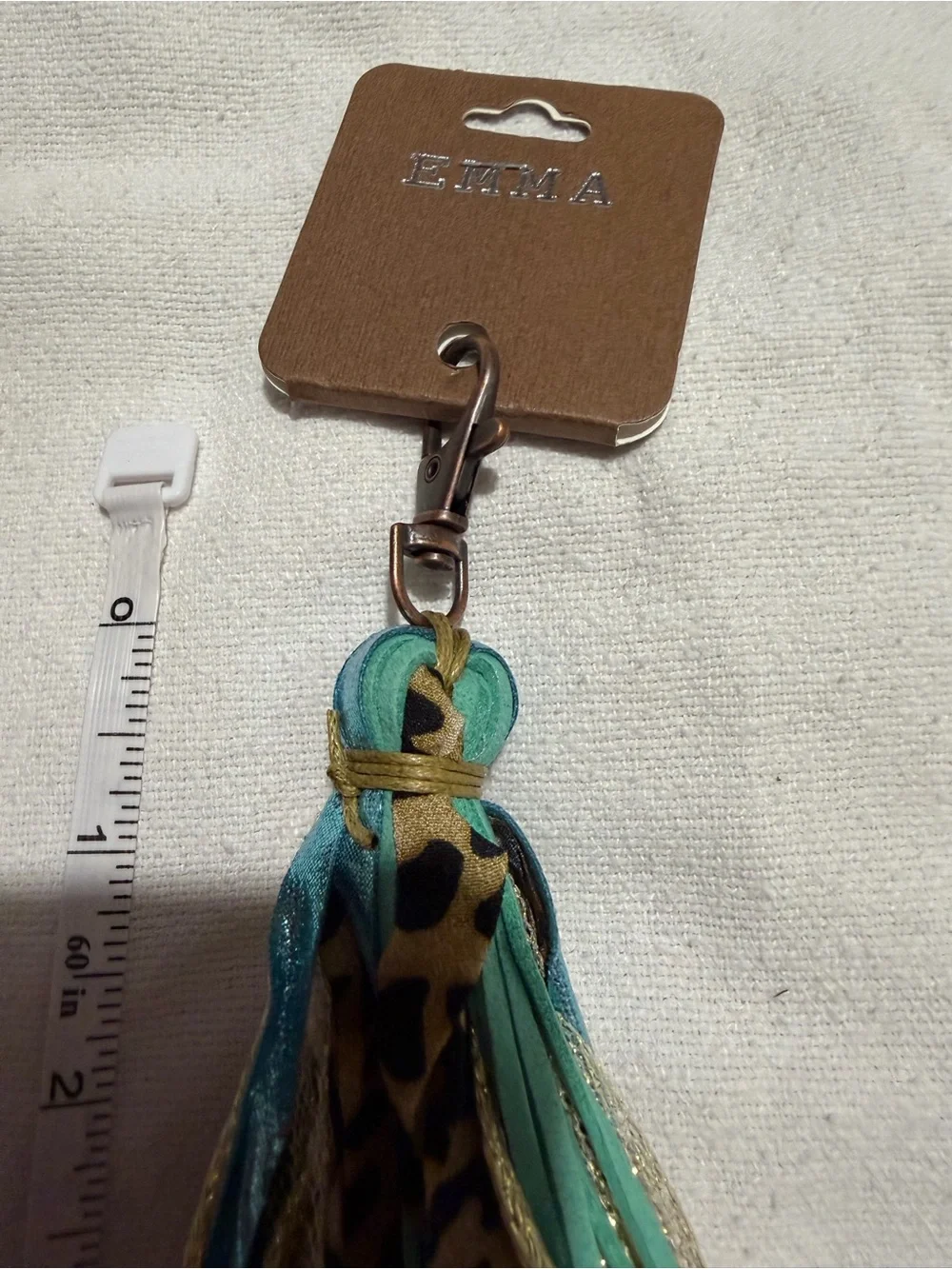 Leopard & Turquoise Tassel Keychain with Gold Accents